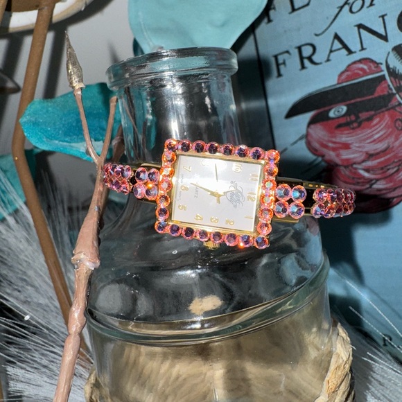 Kirks Folly Accessories - Kirks Folly Womens Cuff Watch Bracelet GoldTone Purple AB Crystal 6”